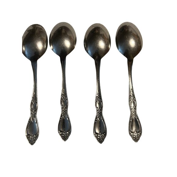 Set Of 4 Oneida Silver Huntington Stainless Steel Tablespoons flatware floral - Picture 3 of 5